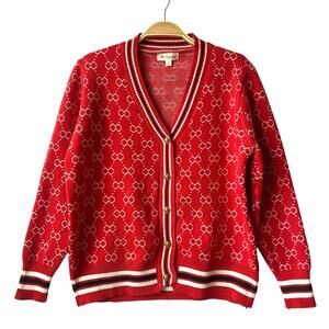 Chic Happens Sportwear Cardigan Sweater Women S Red Figure 8 Print Old Money Y2K